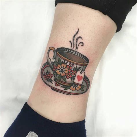 book and coffee tattoo|traditional coffee cup tattoo.